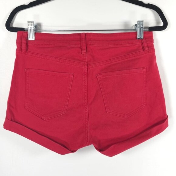H&M Denim Cuffed Red Shorts Size 8 - Picture 2 of 8
